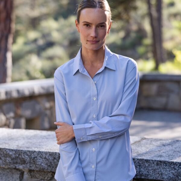 Cutter & Buck Skyline Recycled Pinstripe Womens Long Sleeve Spread Collar Dress Shirt Thumbnail
